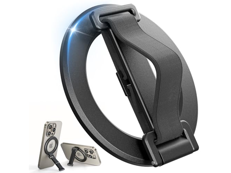 Poignée pour téléphone — MagSafe Phone Grip with Finger Strap and Kickstand Loop Black