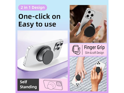 Poignée pour téléphone — Magnetic Phone Grip Holder with Collapsible Stand Transparent Pink