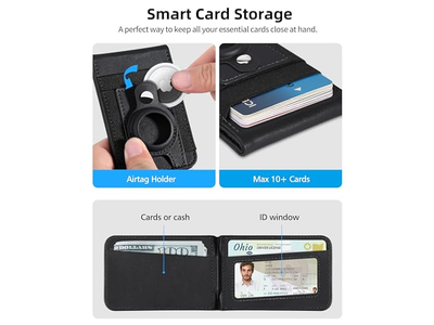 Portefeuille — Magnetic Wallet Stand with Airtag Holder ID Window 4 Card Slots RFI